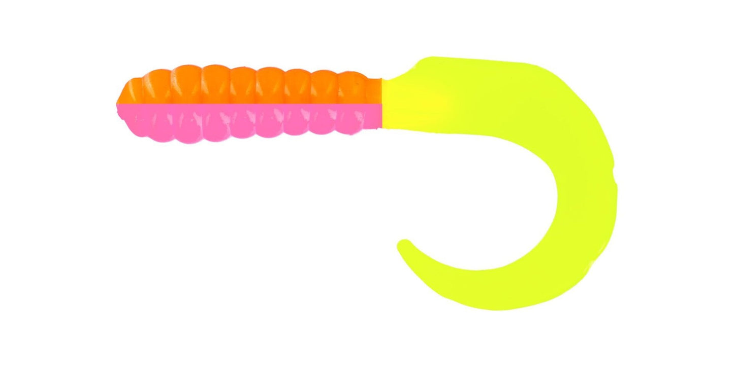 Big Bite Curl Tail Grub 2in 10ct Orange/Pink/Chartreuse