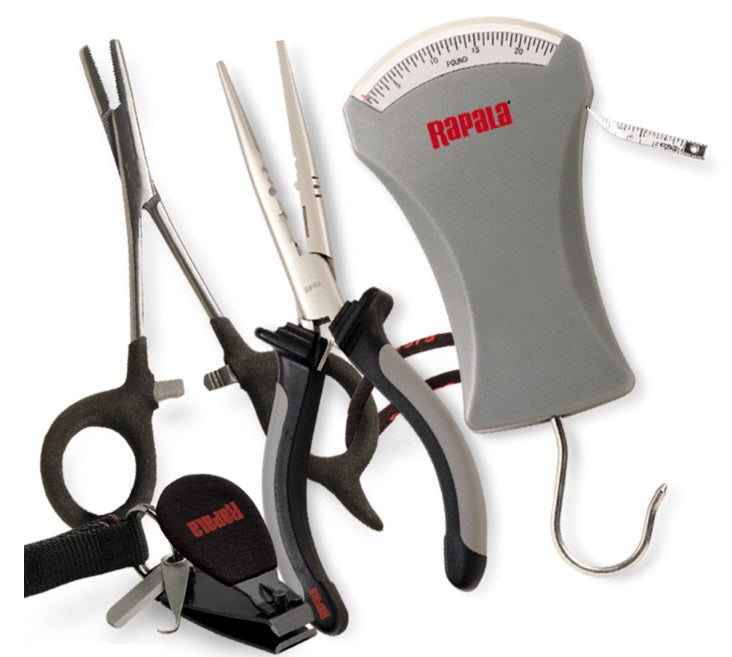 Rapala Combo Pack  6 1/2" Pliers / 5 1/2" Forceps / 25 lb.Scale / Clipper/ Sheath