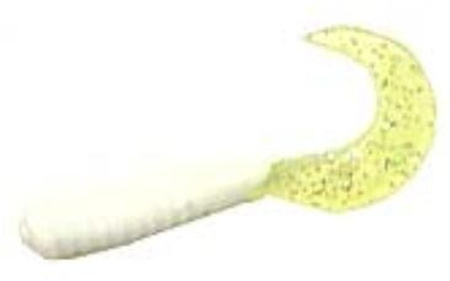 Action Bait 3" Curly Grubs 20pk White Chartreuse Tail